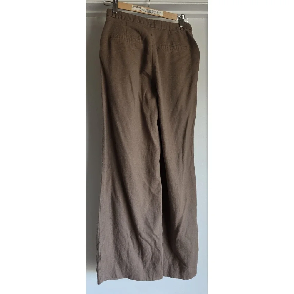 Zara Linen Pants Women S Brown Solid Straight Trousers Slacks Minimalist